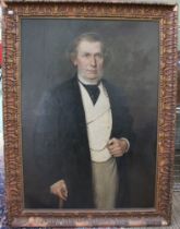 A 19th century portrait of Charles Hegan, three quarter length, wearing frock coat, oil painting on