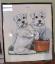 Miss K C Brown, Sealyham Terriers study, ink & watercolour highlighted with white, signed & dated 19