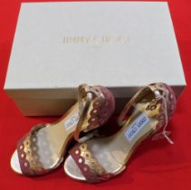 A pair of Jimmy Choo wedge heel ladies shoes, Vintage Rose/Tea Rose, pierced gold leather and pink s