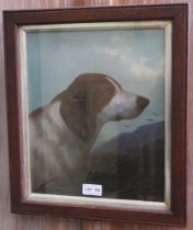 H Palmer - Portrait study of Gun Dog in Heather Moorland, oil on board, signed, 33cm x 27cm