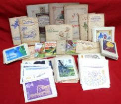 A collection of Post Office postcards of stamp issues together with albums of cigarette cards