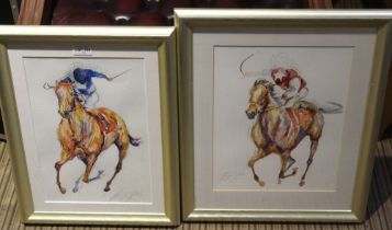 Jacquie Jones (b.1961), Racing scene 'Riding a Finish', pencil & watercolour, signed, 36cm x 26c m t