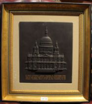 A Wedgwood limited edition basalt plaque 7/250 of St Paul's Cathedral framed