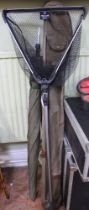 A vintage rod holdall, fishing umbrella and a landing net (3)