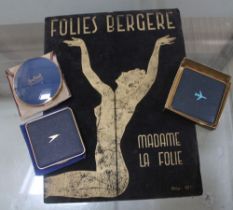 A programme from The Folies Bergere from 1939, together with three ladies compacts c. 1960s, from BE