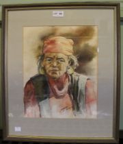 Shrestha, "portrait, Nepal" watercolour painting, signed and inscribed "Shrestha Bhim (19)97" 33cm x