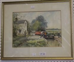 John Davis "Stratford Canal at Wilmcote Warwickshire" original watercolour framed and glazed