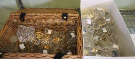 A basket and box containing a quantity of good quality glass decanter stoppers