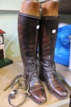 A pair of vintage leather riding boots with original boot trees by Edward Angel of London