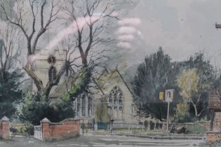 John Davis - "Wellesbourne Church Warwickshire" an original watercolour framed and glazed 1980