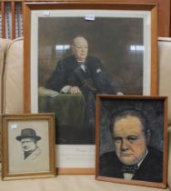 Lawrence Josset a mezzotint after Sir Oswald Birley, "Winston s Churchill" plain oak framed, togethe