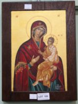 A hand painted Byzantine Icon egg tempera and gold on canvas mounted on old timber