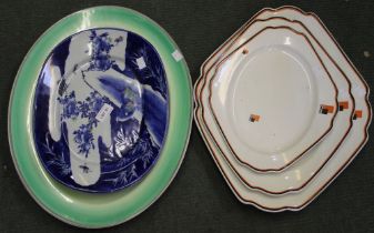 Four Shelley meat platters, together with an Oriental example
