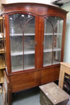 Edwardian mahogany and inlaid glazed display cabinet on legs lacking glass to one end