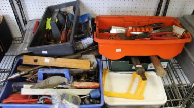 A shelf containing wide selection of hand tools, commercial & domestic use
