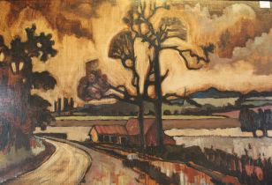 20th century British School, "Autumnal Landscape", oil painting on board, monogrammed "B" and dated