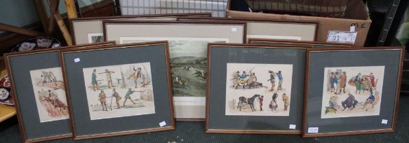 A collection of nine coloured Sporting prints, glazed & framed (9)