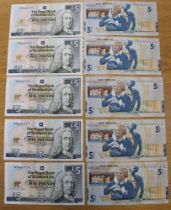 A consecutive run of ten uncirculated The Royal Bank of Scotland, Jack Nicklaus, £5 pound notes, ser