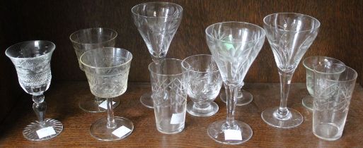 A small selection of Victorian etched and cut drinking glasses