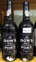 Dow's vintage port 1980 & 1983, 2 bottles