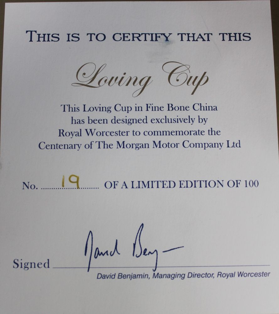 A Royal Worcester limited edition Loving Cup, 19/100, celebrating the centenary of the Morgan Motor - Image 2 of 2