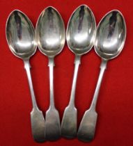 A set of four silver dessert spoons, fiddle pattern, Sheffield 1900, 209g