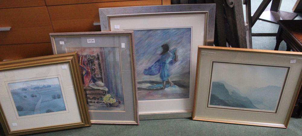 Four framed and glazed pictures including originals