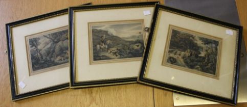Three coloured engravings of field sports in Hogarth Games