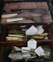 A drawer containing a selection of silver plate flatware, cutlery, etc