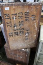 Two well worn tea crates bearing 'Produce of Indonesia'