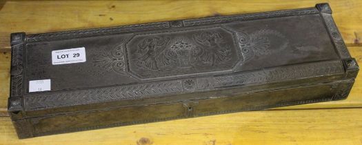 White metal rectangular box, heavily embossed, lined with good hinge