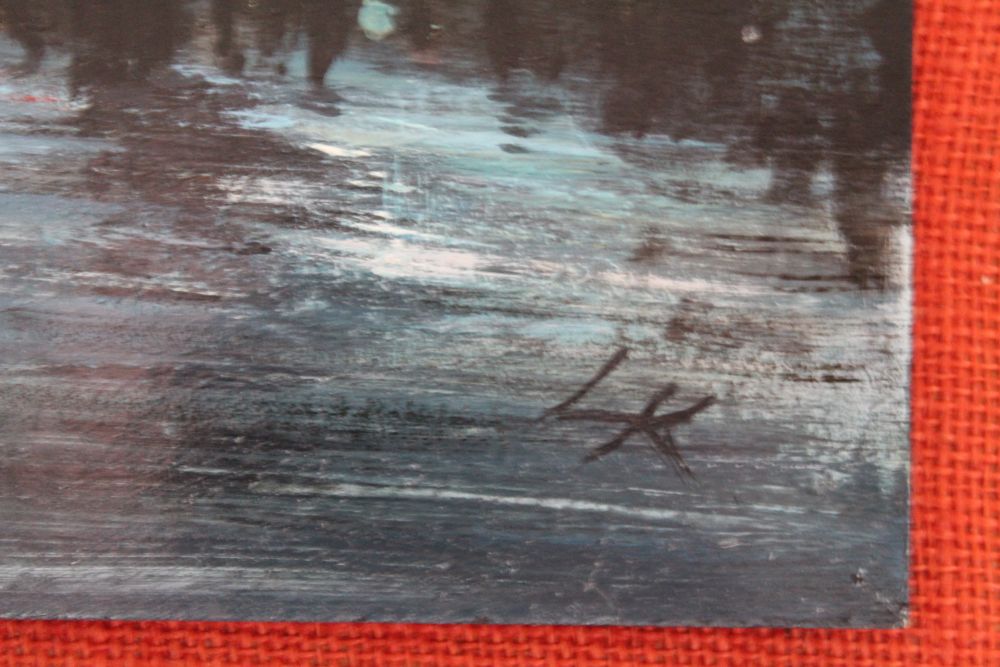L Kingwood, "Harbour Lights" extensive waterside landscape, oil painting on board, monogrammed LK, 2 - Image 2 of 2