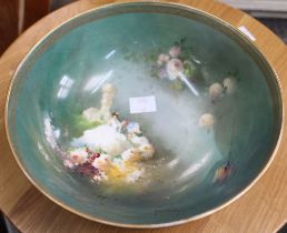 A Royal Doulton ceramic bowl, painted interior signed Woodings, factory mark to base includes the No