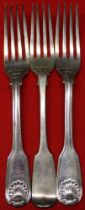 Three hallmarked silver dinner forks, combined weight 264g