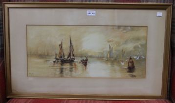 An early 20th century European school, watercolour painting, "Fleet of fishing boats", putting to sa