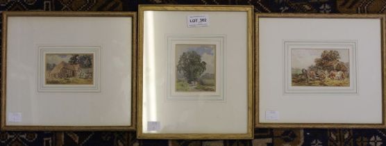 Alfred Baker, three small late 19th century watercolour paintings, titled "Farmyard at Shottery", "S