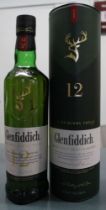 Glenfiddich 12 year old single malt Scotch Whisky, in presentation tube