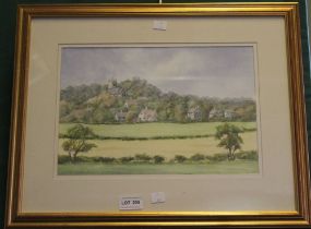 John Killingback - an original watercolour "The Village" framed and glazed