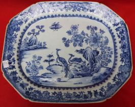 An 18th century Chinese Nanking porcelain plate, blue and white decoration, exotic birds in a river