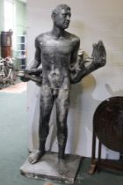A life size figural plaster sculpture of a man carrying a goat 1956/7 by Mary Milner Dickins