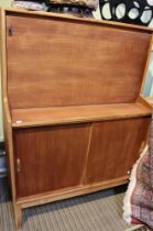 Herbert E Gibbs Ltd teak mid century fall front bureau over cupboard with two sliding doors