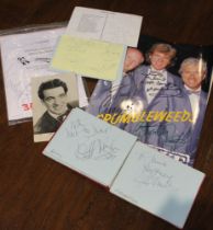 A collection of autographs, includes Rolf Harris with portrait cartoon, Frankie Vaughan, The Grumble