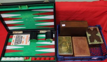 Backgammon game, leather box and collectors tins