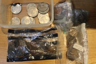 Box containing medal, pennies, bag of old copper, un-circulated George V & VI coinage together with