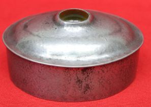 A Liberty and Co oval pewter box with hinged lid, inset cabochon, stamped to base "English Pewter Ma