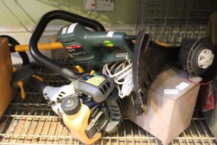 An electric Bosch PHS 46 G hedge trimmer, A Ryobi petrol garden strimmer & a vintage Tarpentrimmer e