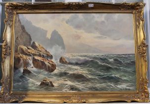 Guido Odiezna (1913-1991) "Coastal Scene", oil painting on canvas, signed, 60cm x 90cm, gilt framed