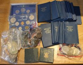 1950 set including penny decimal sets, Norwegian set, together with bags of old coins