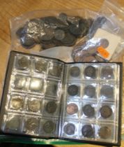A box folder containing British farthing pre-1860, bag of old copper & bag of uncirculated coins, Ge