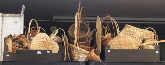 A large quantity of wicker baskets various shapes & sizes 2 boxes etc